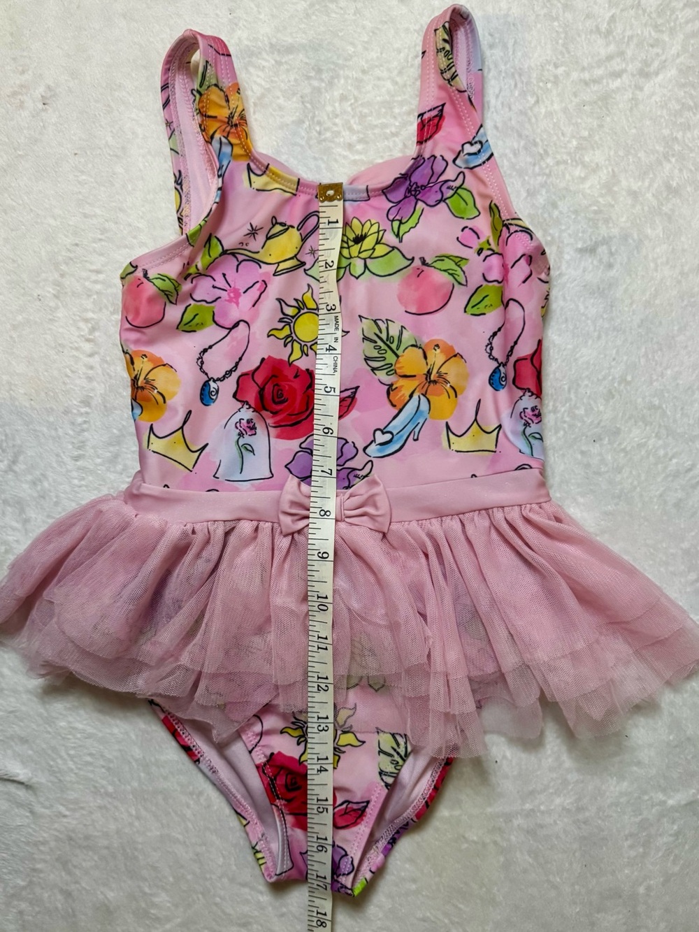 Disney Princess size 7/8 Pink Floral & Princess Print Tutu One-Piece Swimsuit - Picture 8 of 10
